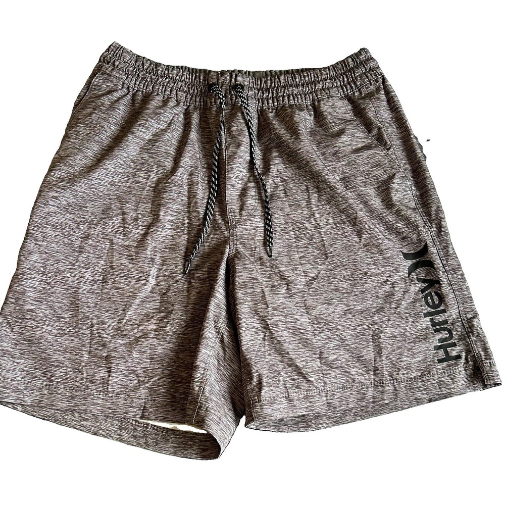 Hurley Men's Gray Heathered Athletic Shorts L Drawstring Elastic Waist lined
